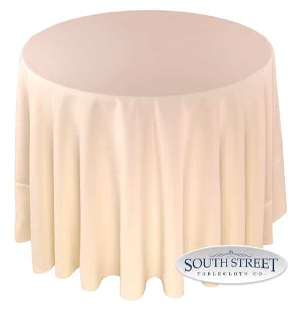 A table with an ivory-colored cover